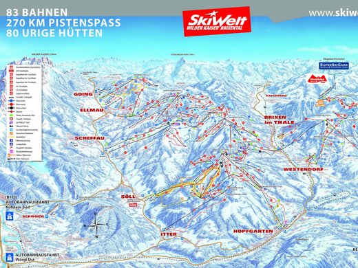 Winter in Söll: das Skigebiet SkiWelt Wilder Kaiser Skigebiet SkiWelt mit 83 Bahnen und 270 km Pisten im Wilder Kaiser Brixental